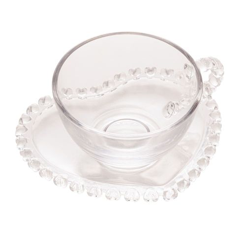 Xícara de Chá de Cristal com Pires Lyor Coração - 170ml