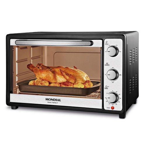 Forno Elétrico Mondial Grand Family II FR-52 com Multifunções, Controle de Temperatura e Timer de 90 Minutos Preto/Inox 1800W - 52 Litros 110V