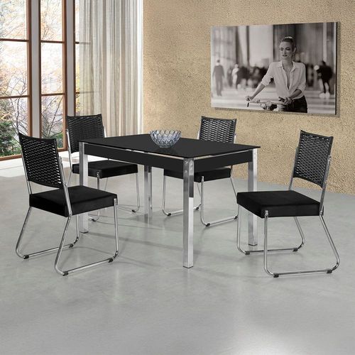 Mesa de Jantar Aço Nobre Cláudia com Tampo Kanon e 4 Cadeiras Preto