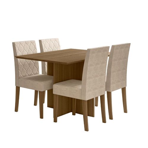 Mesa de Jantar Retangular Poliman Helo com 4 Cadeiras - 120 cm de Largura Carvalho/Suede Bege