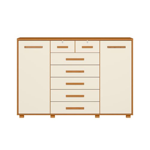 Cômoda Palumoveis Fontana com 7 Gavetas e 2 Portas – 160cm de Largura Cinamomo e Off White