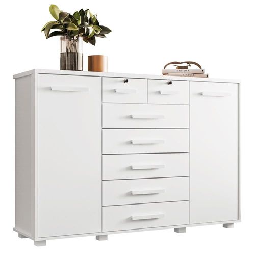 Cômoda Palumoveis Fontana com 7 Gavetas e 2 Portas – 160cm de Largura Branco