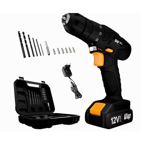 Parafusadeira e Furadeira Wap BPF 12K3 Black com Maleta e Kit de 13 Acessórios - Bivolt + Kit de Ferramentas Manuais WAP MKF21 - 21 Peças