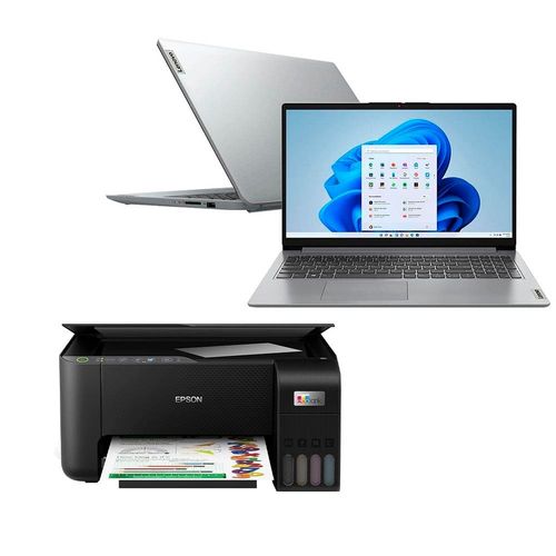 Notebook Lenovo 15.6" IdeaPad 1i Intel Core i5 8GB RAM 512GB SSD Windows 11 82VY000QBR + Multifuncional Tanque de Tinta Epson EcoTank L3250 Wireless