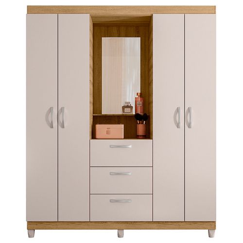 Guarda Roupa Casal 4 Portas 3 Gavetas Capelinha com Espelho Clapton Caemmun