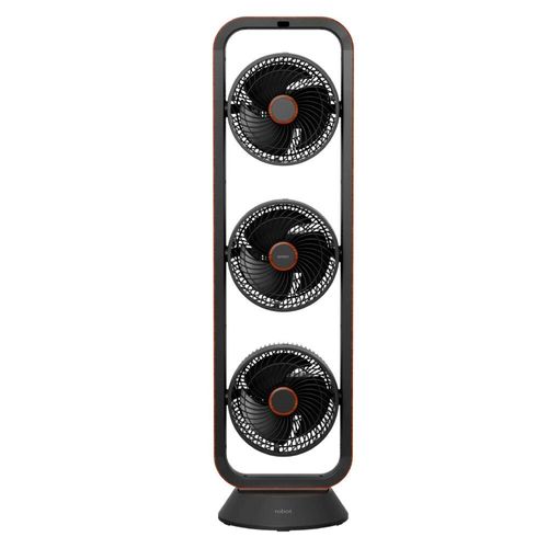 Ventilador de Torre Spirit Robot Triplo 130W com 3 Velocidades, Controle Remoto e Painel Digital com Display LED - Preto/Tabaco 110V