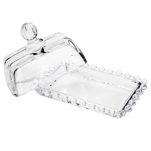 Manteigueira Wolff Pearl em Cristal com Tampa Transparente - 9 x 14 cm
