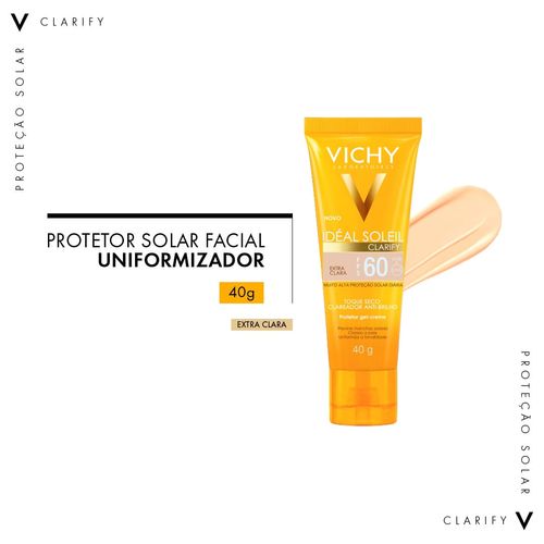 Protetor Solar Vichy Ideal Soleil Clarify FPS60 Extra Clara 40g