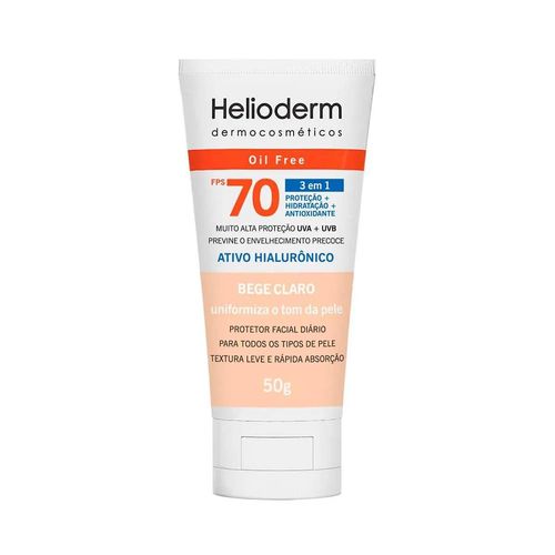 Protetor Solar Facial Helioderm Hialurônico FPS 70 Bege Claro 50g
