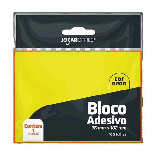 Bloco de Adesivo para Anotação Jocar Office Post It 76mmx102mm Amarelo Neon - 100 Folhas