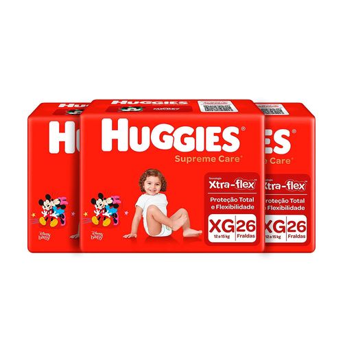 Kit com 3 Fraldas Huggies Supreme Care XG 26 Unidades