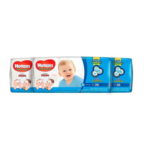 Kit 3 Fraldas Huggies Tripla Proteção G 108 Tiras