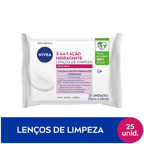 NIVEA Lenço de Limpeza Demaquilante Ação Hidratante 3 em 1 25 un.