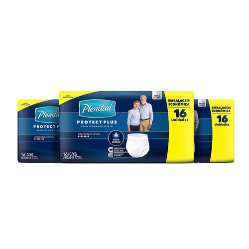 Kit 3 Fraldas Geriátricas Plenitud Active Plus Mega Unissex G/Xg 48 Unidades