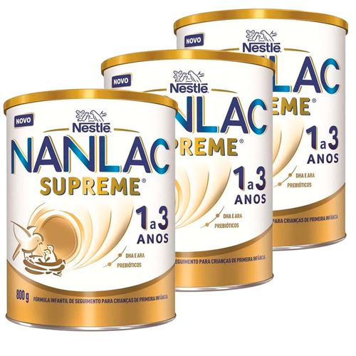 Kit com 3 Fórmula Infantil Nanlac Supreme 1 a 3 anos 800g cada