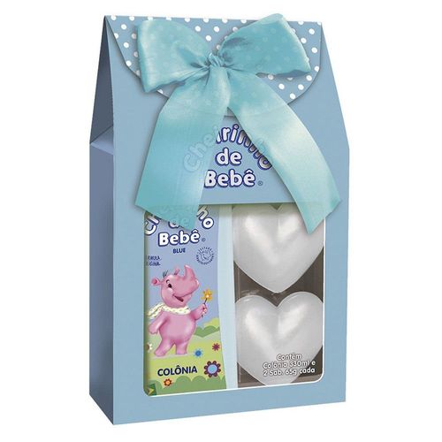 Kit Colônia Infantil Cheirinho de Bebê Blue 210m + Sabonete Coração 2 Unidades