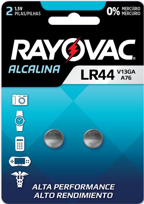 Bateria Alcalina Rayovac LR44 1.5V 2 Unidades