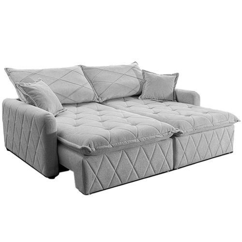 Sofá 3 lugares Cama inBox Sublime com Assento Retrátil e Encosto Reclinável em Boucle - 200cm de Largura Cinza Claro