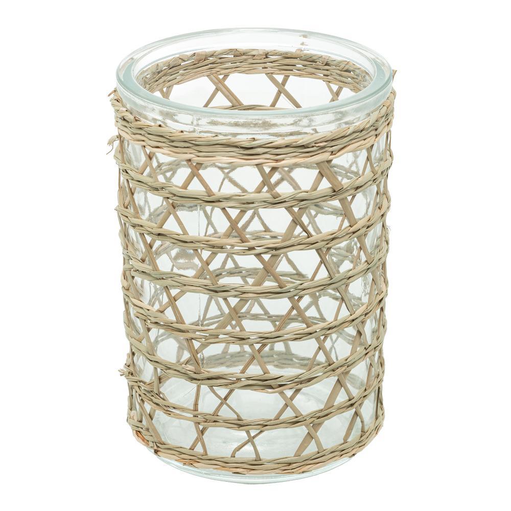 Vaso wolff de vidro e fibra natural 13x10cm